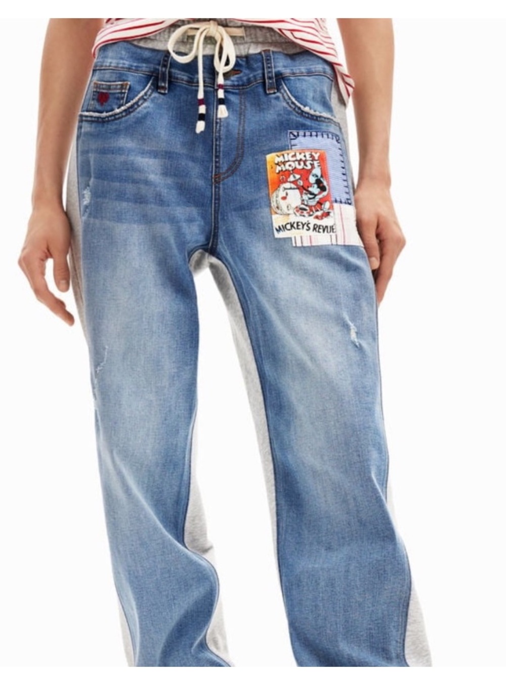 Desigual Combined Mickey Mouse Jogger Medium Denim Sweatpants Disney Pants NWT